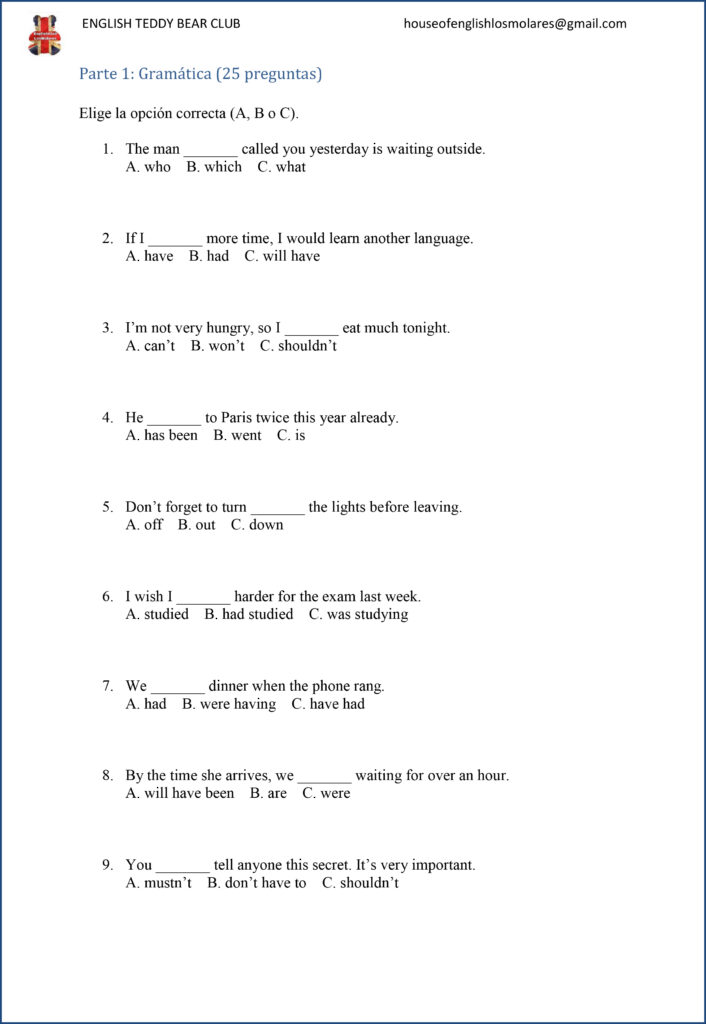 ejercicios de gramática para el Aptis General - cursoaptisonline.es