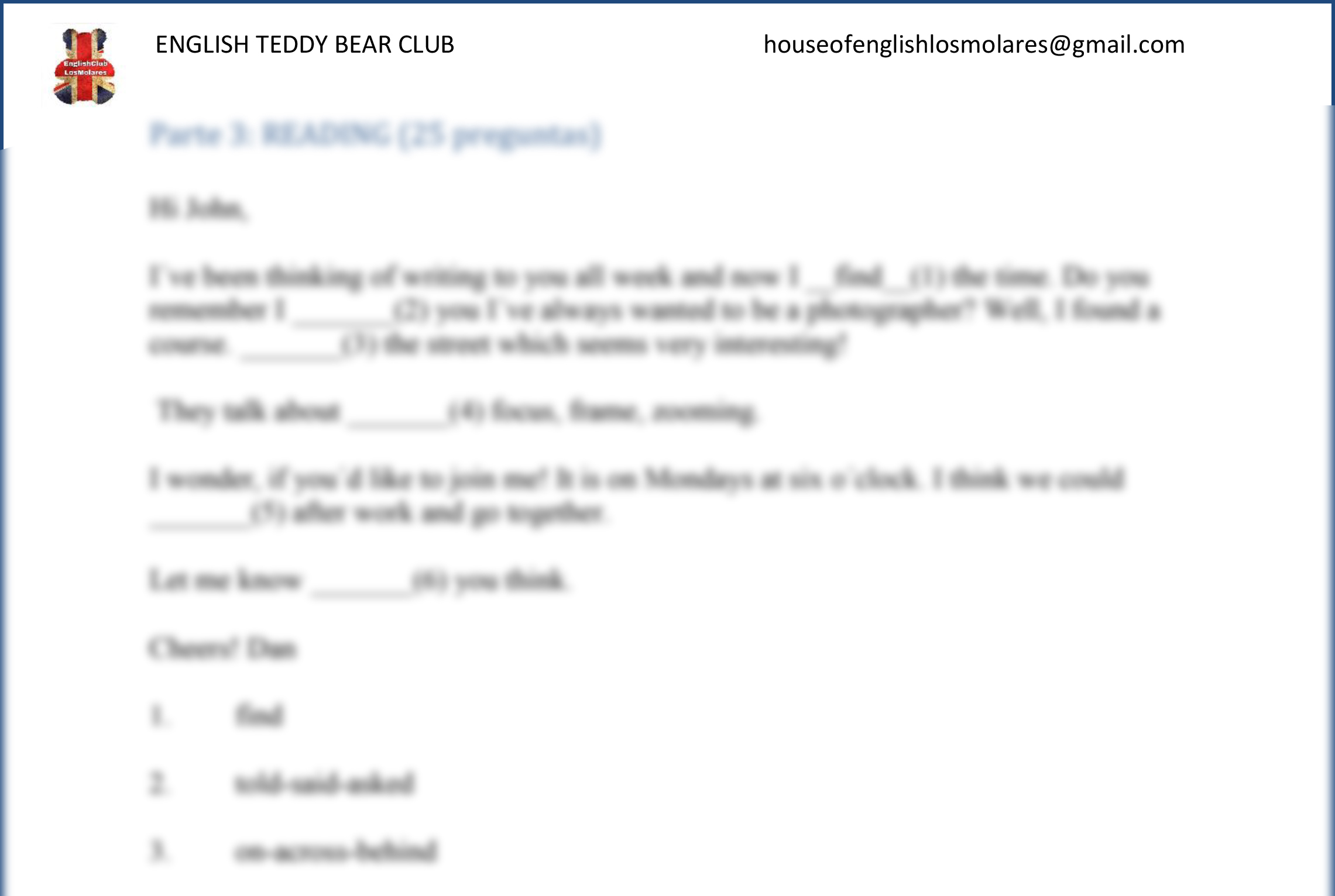 ejercicios de reading para el Aptis General